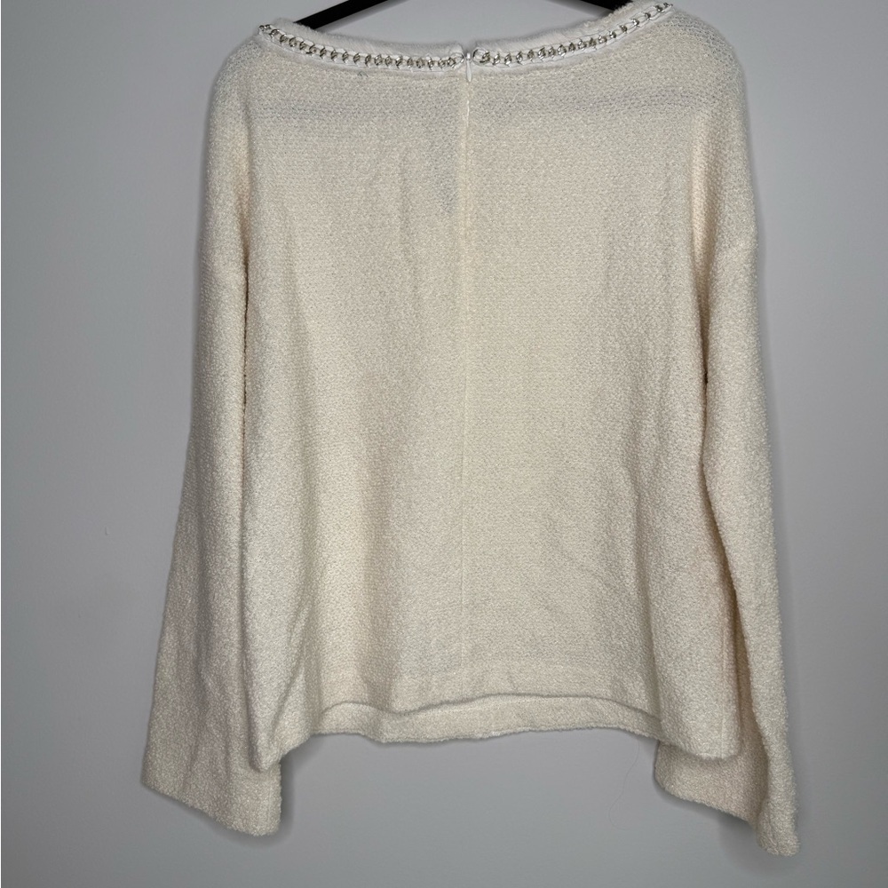 St. John Couture women's cream sweater with chain-like & ribbon trim - Picture 6 of 7